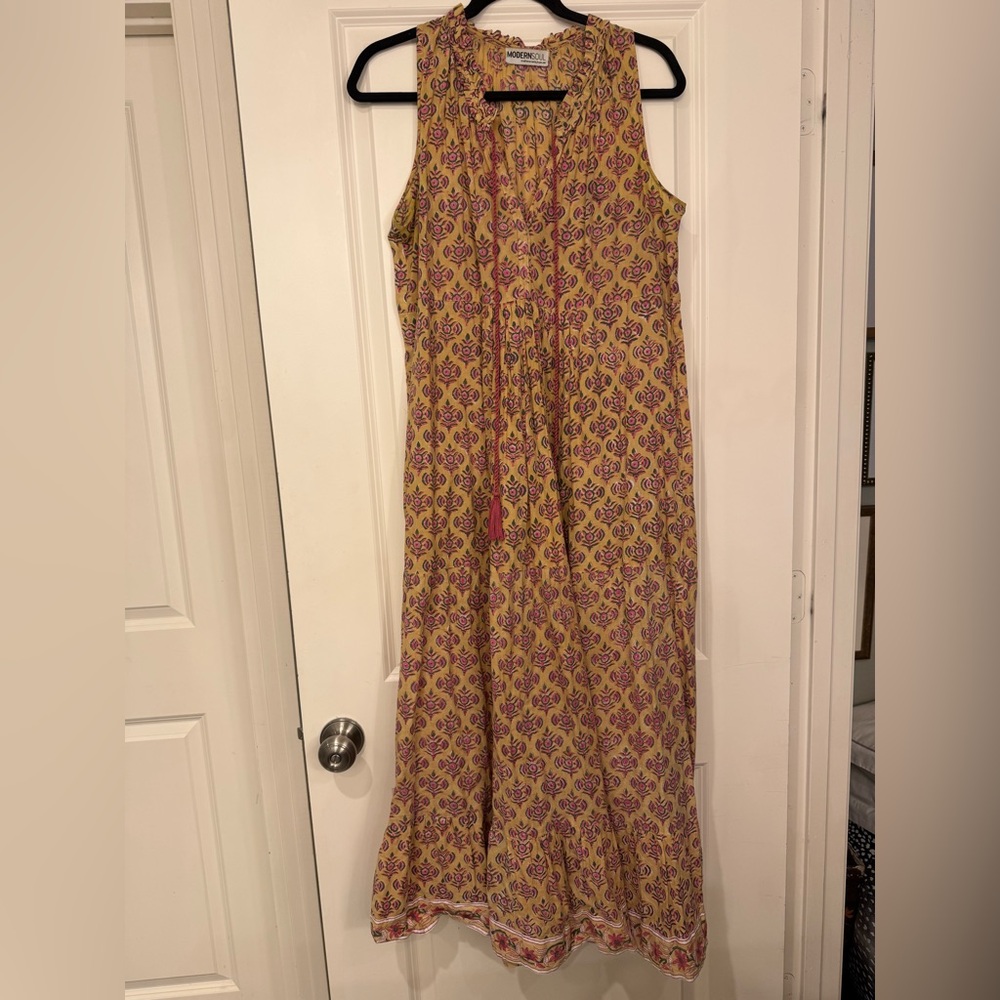 Floral Sleeveless Maxi Dress - Yellow and Pink